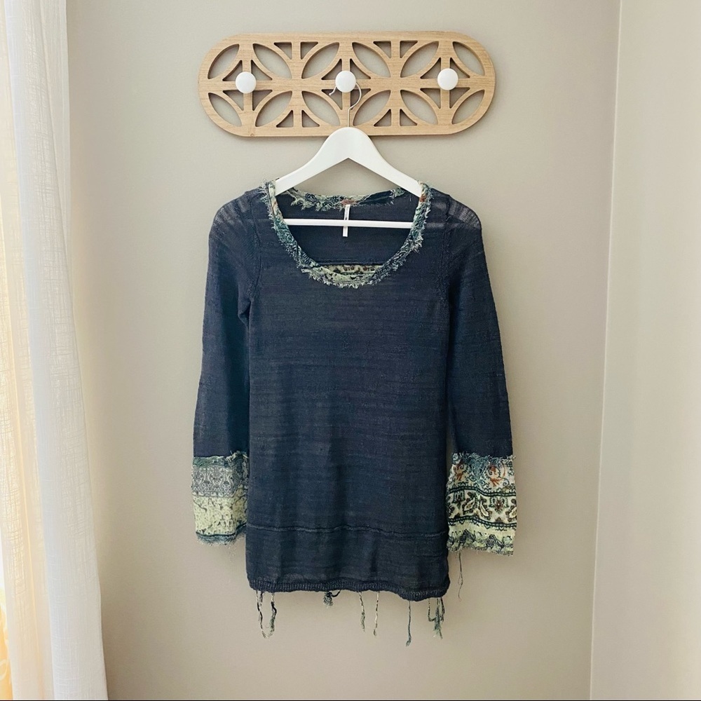 Free People Long Sleeve Pullover Top Gray/Green Sz XS